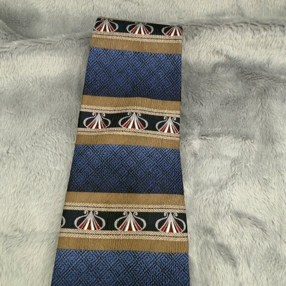 Evan-Picone Abstract Men’s Necktie Blue and Gold 100% Silk Length 58" - Picture 4 of 8